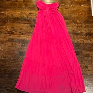 Strapless pink maxi dress with tie size S great condition